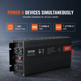 VEVOR Τροποποιημένο Ημιτονοειδές Inverter 3000W DC12V σε AC230V με ...