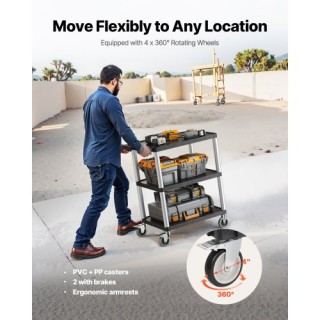 VEVOR Τρόλεϊ Υπηρεσίας 3 Ραφιών 300 lbs με Ρόδες DXSLSYTCXH3CZ9K39V0