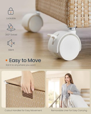 SONGMICS Ανθεκτικό Καλάθι Ρούχων Rattan με Καπάκι και Ρόδες 66.5x37...