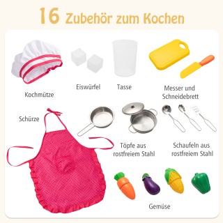 Costway Ξύλινη Παιδική Κουζίνα με 16 Αξεσουάρ Παιχνιδιού για Παιδιά...