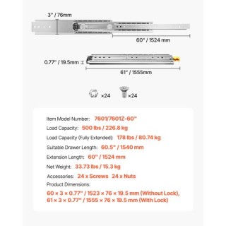 VEVOR Ζεύγος Συρόμενων Ράγων με Απαλό Κλείσιμο και Πλήρη Επέκταση (... VEVOR Ζεύγος Συρόμενων Ράγων με Απαλό Κλείσιμο και Πλήρη Επέκταση (...