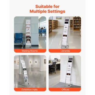 VEVOR Ασημένια Μεταλλική Ραφιέρα Μπροσούρας με 10 Θέσεις για Μαγαζι...