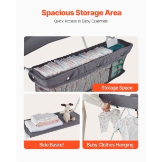 VEVOR Πτυσσόμενος Σταθμός Αλλαγής Πάνας με Καλάθι & Ροδάκια Σκούρο ...