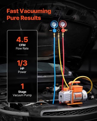 VEVOR Σετ Κενού & Μανομέτρου HVAC, 4.5 CFM, 127 L/min, Μονοβάθμια Π...