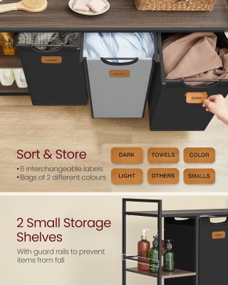 VASAGLE Τροχήλατο Έπιπλο Μπάνιου με 3 Διαχωριστικά Καλάθια Απλύτων ...