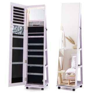 Costway Ντουλάπα Κοσμημάτων με Καθρέφτη και Ρυθμιζόμενα Ράφια - Μωβ...