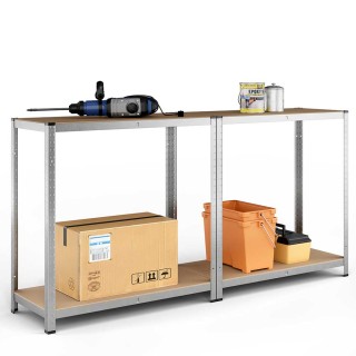 BAKAJI  2x Ράφι Μεταλλικό Γαλβανισμένο 5 Ράφια MDF Ραφιέρα Βαρέως Τ...