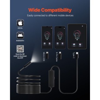 VEVOR Ενδοσκοπική Κάμερα Υψηλής Ανάλυσης για Android & iOS με Καλώδ...