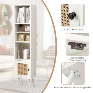 Costway  Λευκή Ψηλή Ντουλάπα από Φυσικό Ρατάν με Στενό Ραφάκι και Π...