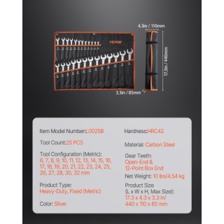 VEVOR Σετ Γερμανικών Κλειδιών 25 Τεμαχίων Μετρικό 6 mm έως 32 mm με...