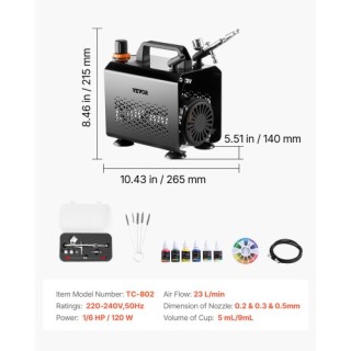 VEVOR Σετ Αερογράφου με Συμπιεστή 1/6 HP, 1 Αερογράφο και 3 Μύτες Β... VEVOR Σετ Αερογράφου με Συμπιεστή 1/6 HP, 1 Αερογράφο και 3 Μύτες Β...