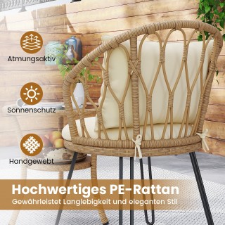 Costway Σετ Μπιστρό 3 Τεμαχίων από PE Rattan για Βεράντα και Εξωτερ...