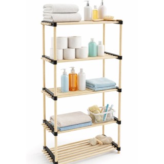 BAKAJI Ξύλινη Ραφιέρα με 5 Ράφια Πολυχρηστική για Μπάνιο, Οικία ή Γ...