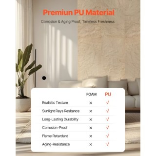 VEVOR Πάνελ Τοίχου 3D 4τμχ 48x24 PU Όψη Πέτρας Κίτρινο 32τ.π. Κάλυψ...