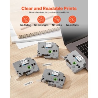 VEVOR Συσκευασία Ταινιών Ετικετογράφου 4 Τεμαχίων 12 mm Μαύρο σε Λε...