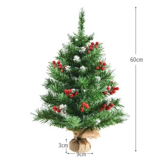 Costway Μίνι Χριστουγεννιάτικο Δέντρο Τραπεζιού 60 εκ. με Κόκκινες ...