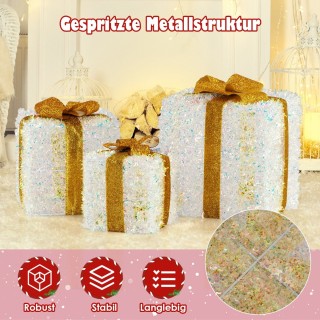 Costway Σετ Φωτιζόμενων Χριστουγεννιάτικων Δώρων 25x25x25, 20x20x20...