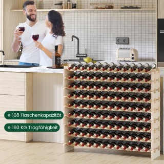 Costway Ορθογώνιο Ξύλινο Ράφι Κρασιού από Φυσικό Πεύκο για 108 Φιάλ...