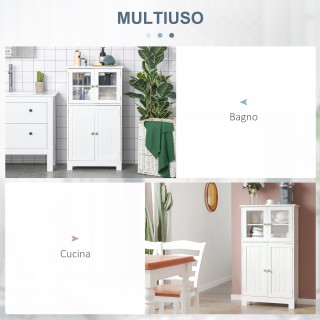 Kleankin Επιπλο Μπάνιου με Δύο Ντουλάπια, Γυάλινες Πόρτες και Ρυθμι...