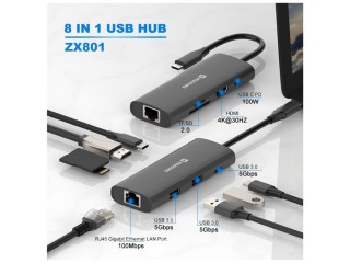 SWISSTEN USB-C Hub 8-in-1 (USB-C 100W, HDMI 4K, LAN RJ45, 2x USB-A,...