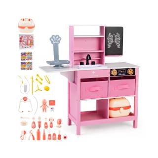 Costway Ξύλινο Ιατρικό Κέντρο Παιχνιδιού με Ζυγαριά Ζώων, Νεροχύτη ...