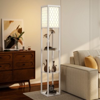 HOMCOM Μοντέρνα Λάμπα Δαπέδου 2 σε 1 με 3 Ράφια, Υποδοχή E27, 26 x ... HOMCOM Μοντέρνα Λάμπα Δαπέδου 2 σε 1 με 3 Ράφια, Υποδοχή E27, 26 x ...