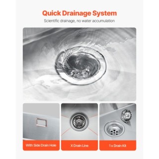 VEVOR  Νεροχύτης Κουζίνας 50εκ Ανοξείδωτος Υποκαθήμενος Μονός  QRSS...