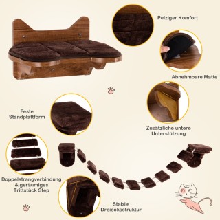 Costway Κρεμαστή Ξύλινη Γέφυρα Αναρρίχησης για Γάτες σε Καφέ Χρώμα ...