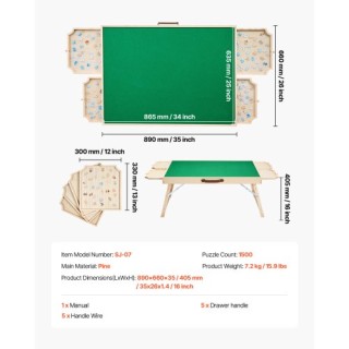 VEVOR Πτυσσόμενο Ξύλινο Τραπέζι Παζλ 1500 Κομματιών 86x63cm PTZ1500...