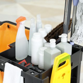 HOMCOM Καρότσι Καθαρισμού με 3 Ράφια με Γάντζους και Σάκο 100L 121x...