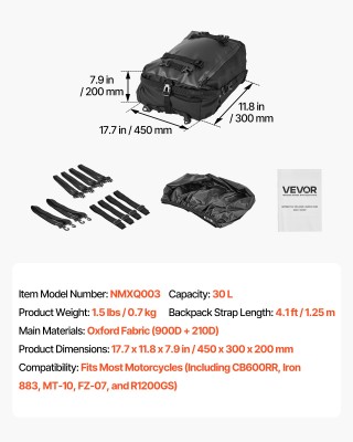 VEVOR Τσάντα Οπίσθιας Θέσης Μοτοσυκλέτας 30 L με Αδιάβροχο Κάλυμμα,... VEVOR Τσάντα Οπίσθιας Θέσης Μοτοσυκλέτας 30 L με Αδιάβροχο Κάλυμμα,...
