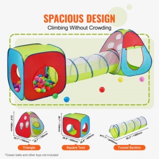 Παιδική Σκηνή Παιχνιδιού 3 σε 1 με Τούνελ VEVOR, Πολύχρωμη  PPSDZPX...
