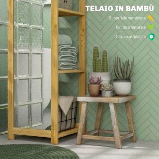 HOMCOM Ράφι Μπάνιου με Καθρέφτη και 6 Ράφια από Μπαμπού 35x35x168cm...