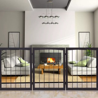 Costway Πτυσσόμενο Διαχωριστικό Προστασίας για Κατοικίδια από Ξύλο ...