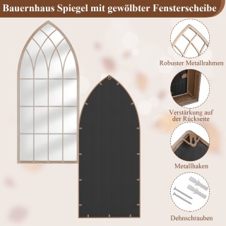 Costway Καμπύλος επιτοίχιος καθρέφτης παραθύρου Farmhouse με μεταλλ...