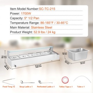 VEVOR Επαγγελματικός Ηλεκτρικός Θερμαντήρας Φαγητού 5*8Qt με Γυάλιν...