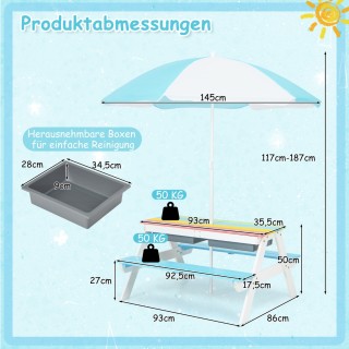 Costway Παιδικό τραπέζι πικνίκ 3 σε 1 εξωτερικού χώρου με τραπέζι ν...