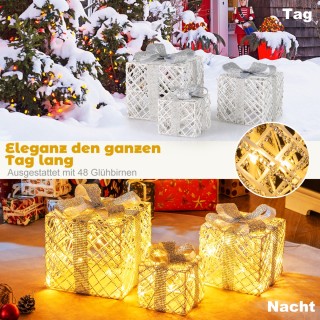 Costway Σετ 3 Κουτιά Δώρου με 48 Θερμά Λευκά LED Φώτα & Αφαιρούμενε...