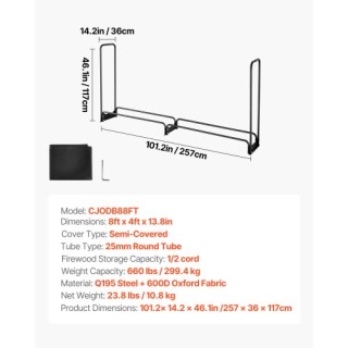 VEVOR Ανθεκτική Μεταλλική Ξυλοθήκη με Αδιάβροχο Κάλυμμα 2.57μ - 299... VEVOR Ανθεκτική Μεταλλική Ξυλοθήκη με Αδιάβροχο Κάλυμμα 2.57μ - 299...