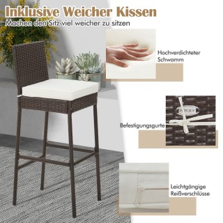 Costway  Σετ 4 Ψηλών Σκαμπό Μπαρ Εξωτερικού Χώρου με Μαξιλάρια και ...