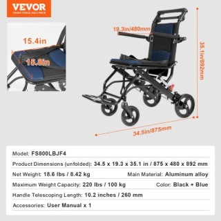 VEVOR Πτυσσόμενο Αμαξίδιο Αλουμινίου 15.75 220lbs  FWYSLYLHJ157O4N02V0