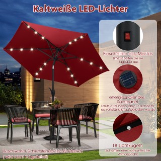 Costway Ομπρέλα Κήπου 230 cm με Ηλιακό LED Φωτισμό & Μανιβέλα, Wine... Costway Ομπρέλα Κήπου 230 cm με Ηλιακό LED Φωτισμό & Μανιβέλα, Wine...