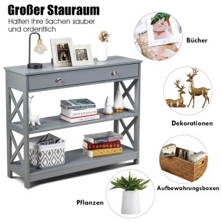 Costway  Κονσόλα 3 επιπέδων με συρτάρι, ξύλινη, γκρι, 100 x 30 x 80...