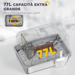 PawHut Κλειστή Λεκάνη για Γάτες με Δίσκο από Ανοξείδωτο Ατσάλι, Σέσ...