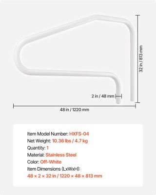 VEVOR Βαρέως Τύπου Ανοξείδωτη Χειρολαβή Πισίνας 122x81.3cm - Μέγ. Φ...