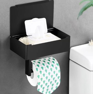 Κρεμάστρα χαρτιού υγείας με ράφι για μαντηλάκια, μαύρο loft WC 5907...