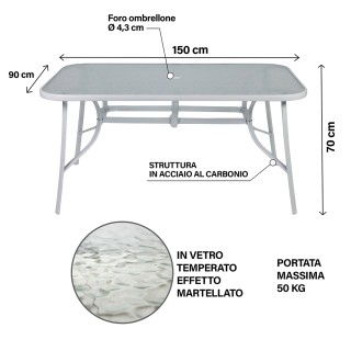 Galileo Εξωτερικό τραπέζι 150x90 cm από ανθρακούχο χάλυβα με επιφάν...