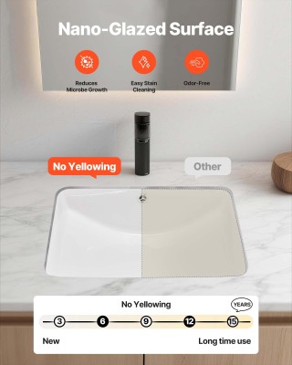 VEVOR Ορθογώνιος Λευκός Κεραμικός Νιπτήρας Υποκαθήμενος με Οπή Υπερ...