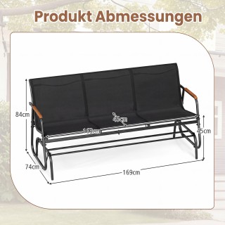 Costway Μαύρο παγκάκι κούνιας 3 ατόμων με κυρτά μπράτσα από ξύλο τι...