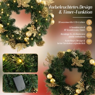 Costway Χριστουγεννιάτικο Στεφάνι 60 εκ. με 35 LED & Κουκουνάρια & ... Costway Χριστουγεννιάτικο Στεφάνι 60 εκ. με 35 LED & Κουκουνάρια & ...